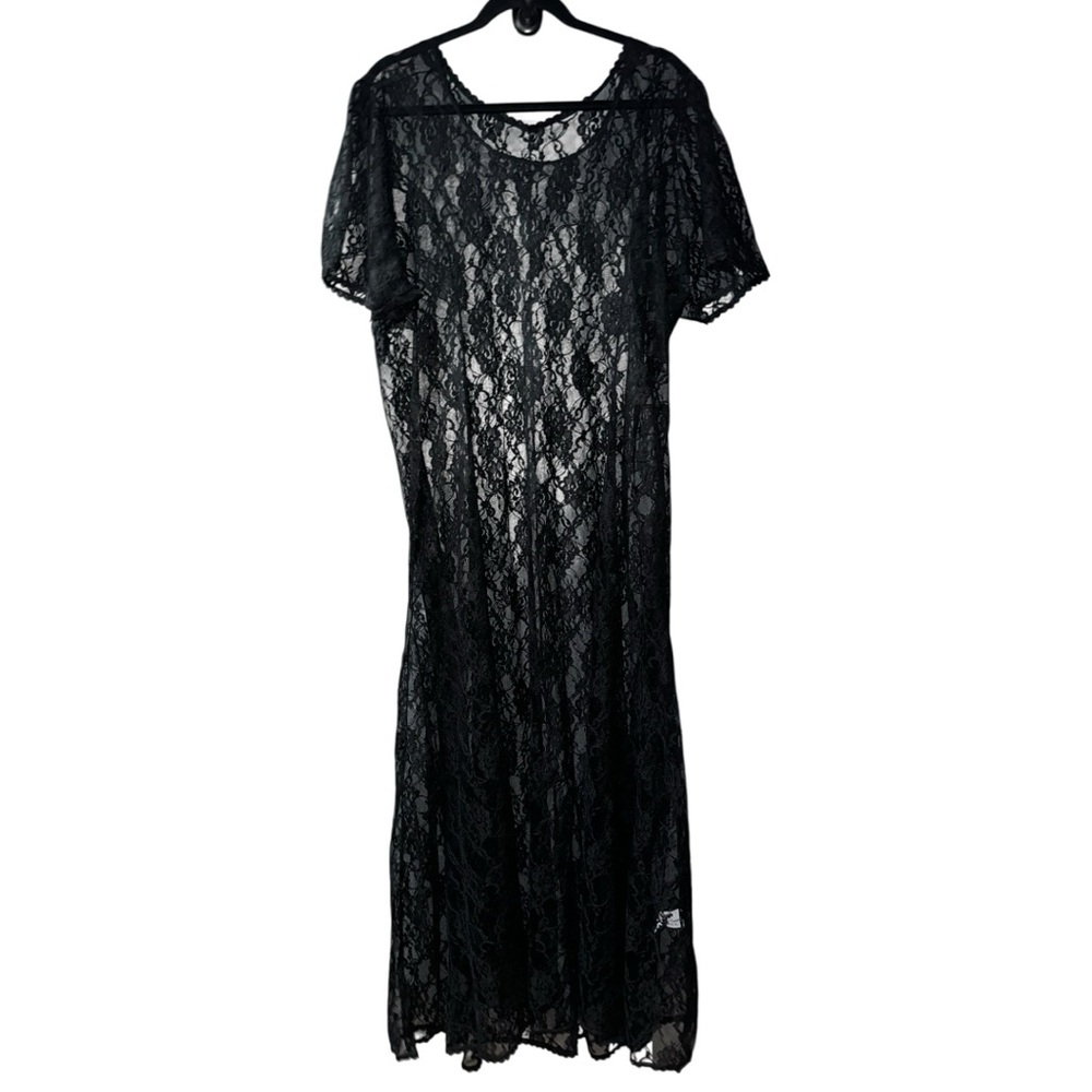 Colesce Couture Vintage Black Semi Sheer Short Sleeve Lingerie Dress S-XL Grunge
